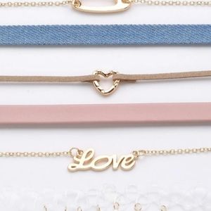 Letter Love & Heart Detail Choker Set, 6 pcs